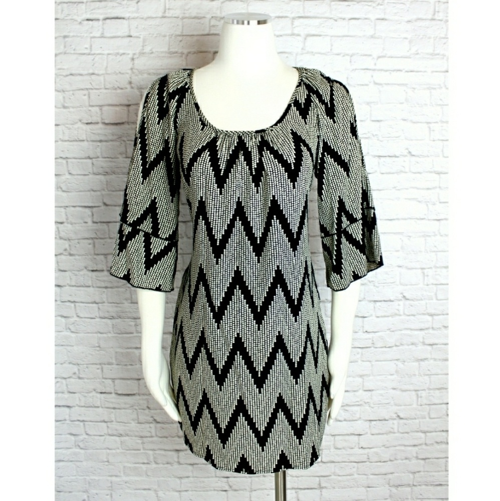 Glam Cold Shoulder Black & White Chevron Dress